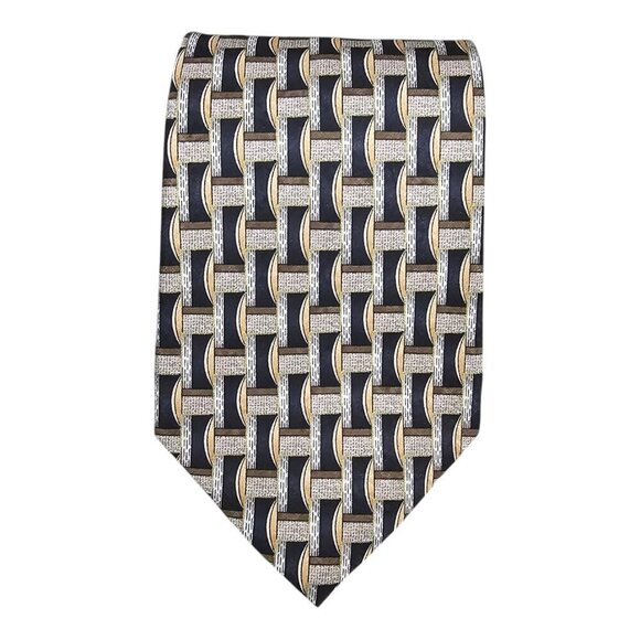 Pierre Cardin Men's Classic Geometric Long Silk Black And Gold Necktie - Picture 7 of 8